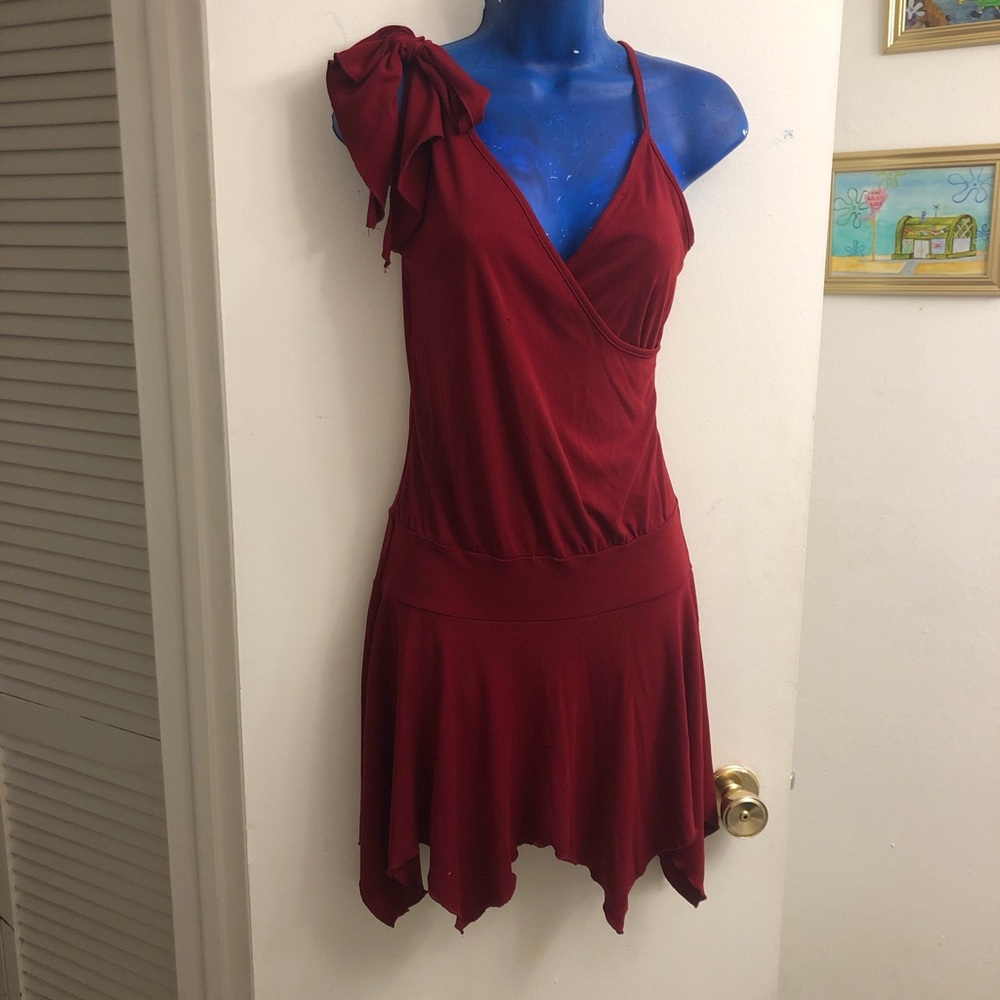 “Big heaven” y2k Burgundy red mini asymmetrical fairy dress
